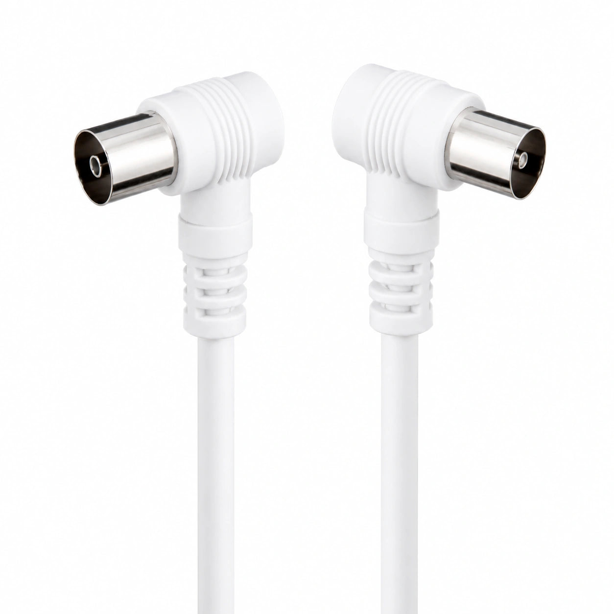 Cable Coaxial Blanco 10m con Conectores Macho-Hembra 90° para TV