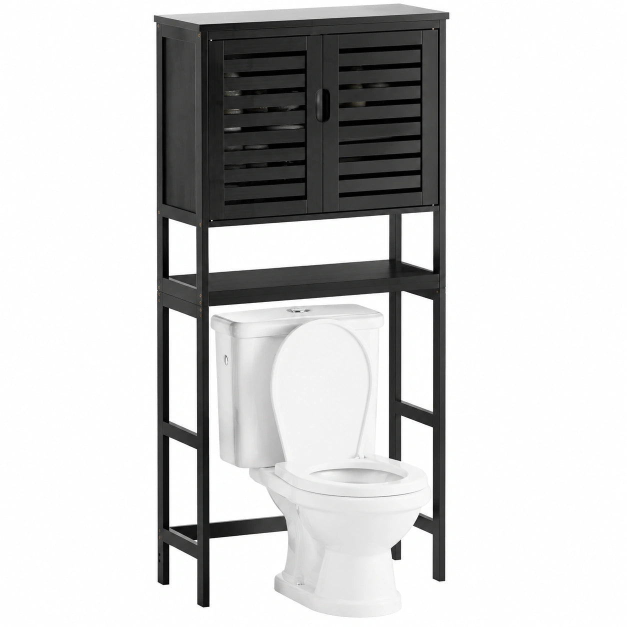 Armario de Bambú para Baño con Estantes Ajustables y Puertas, Color Negro