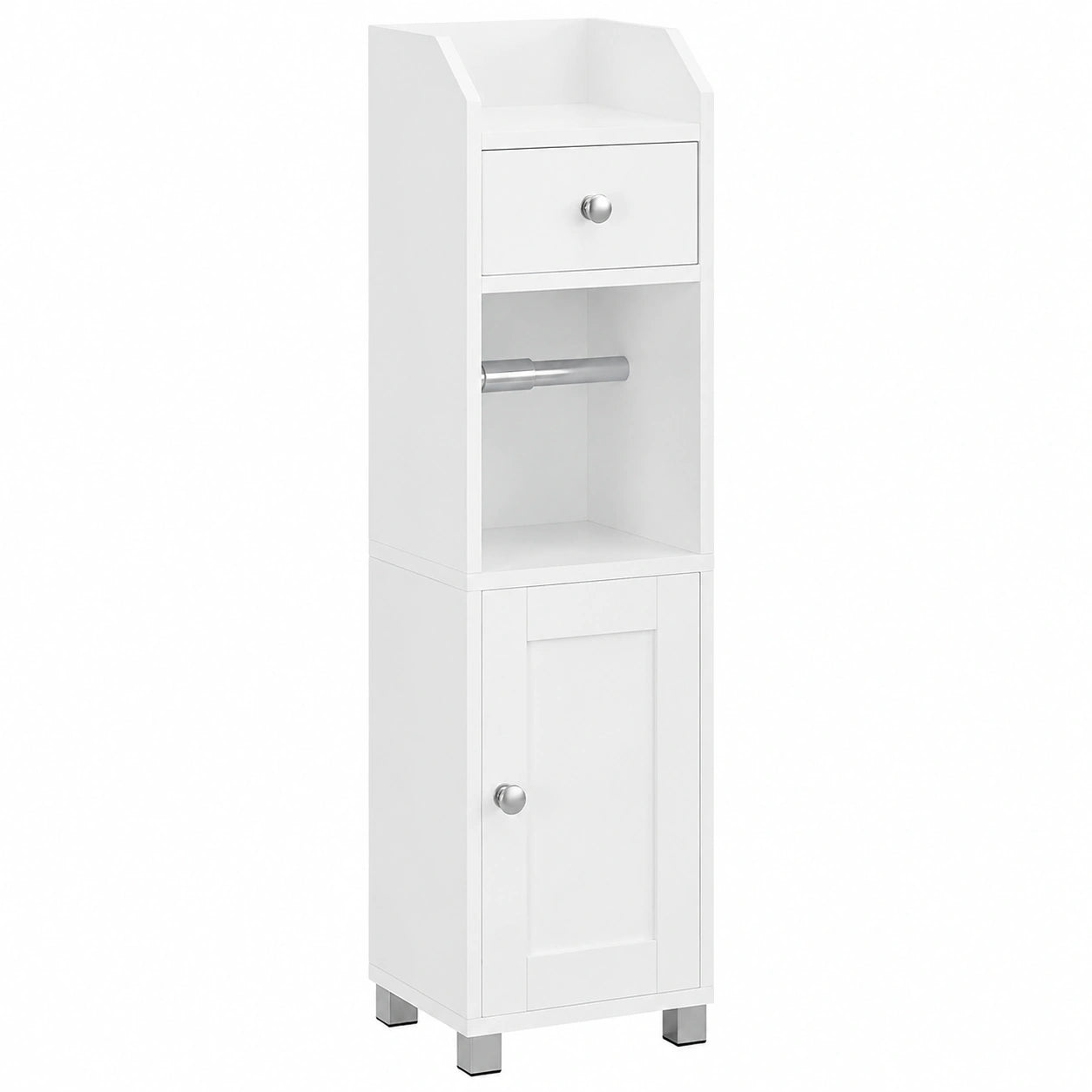 Armario de Baño VASAGLE, con Soporte para Papel Higiénico, Estante Ajustable, Resistente al Agua, Ideal para Espacios Reducidos, Blanco