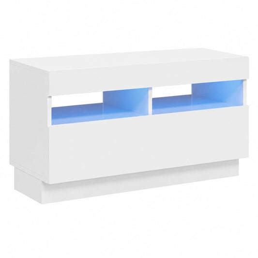 Mueble TV Blanco Brillante con LED, 80x35x40 cm, para Salón o Dormitorio