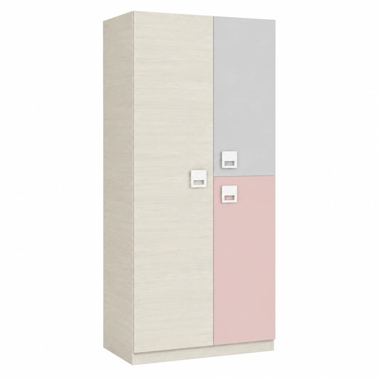 Armario Juvenil Nube 3 Puertas, 3 Estantes, 200x90x52 cm, Blanco Alpes/Gris/Rosa Pastel