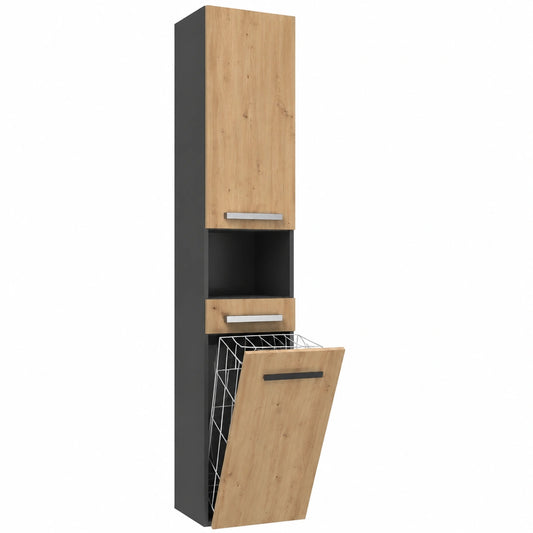 Mueble de Baño 3E con Cesto de Ropa Bagnoli Slim III en Antracita y Roble