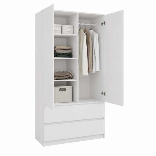 Armario Blanco Moderno SS-90, 180x90x50 cm para Dormitorio u Oficina