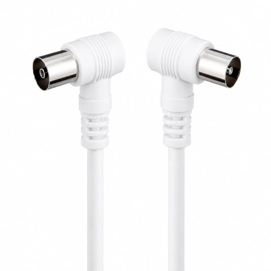 Cable Coaxial Blanco 10m con Conectores Macho-Hembra 90° para TV