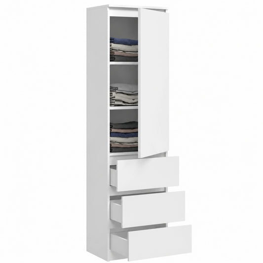 Armario Versátil con Estantes y Cajones, Ideal para Dormitorio, Pasillo o Estudio, Blanco, 40x50x180 cm