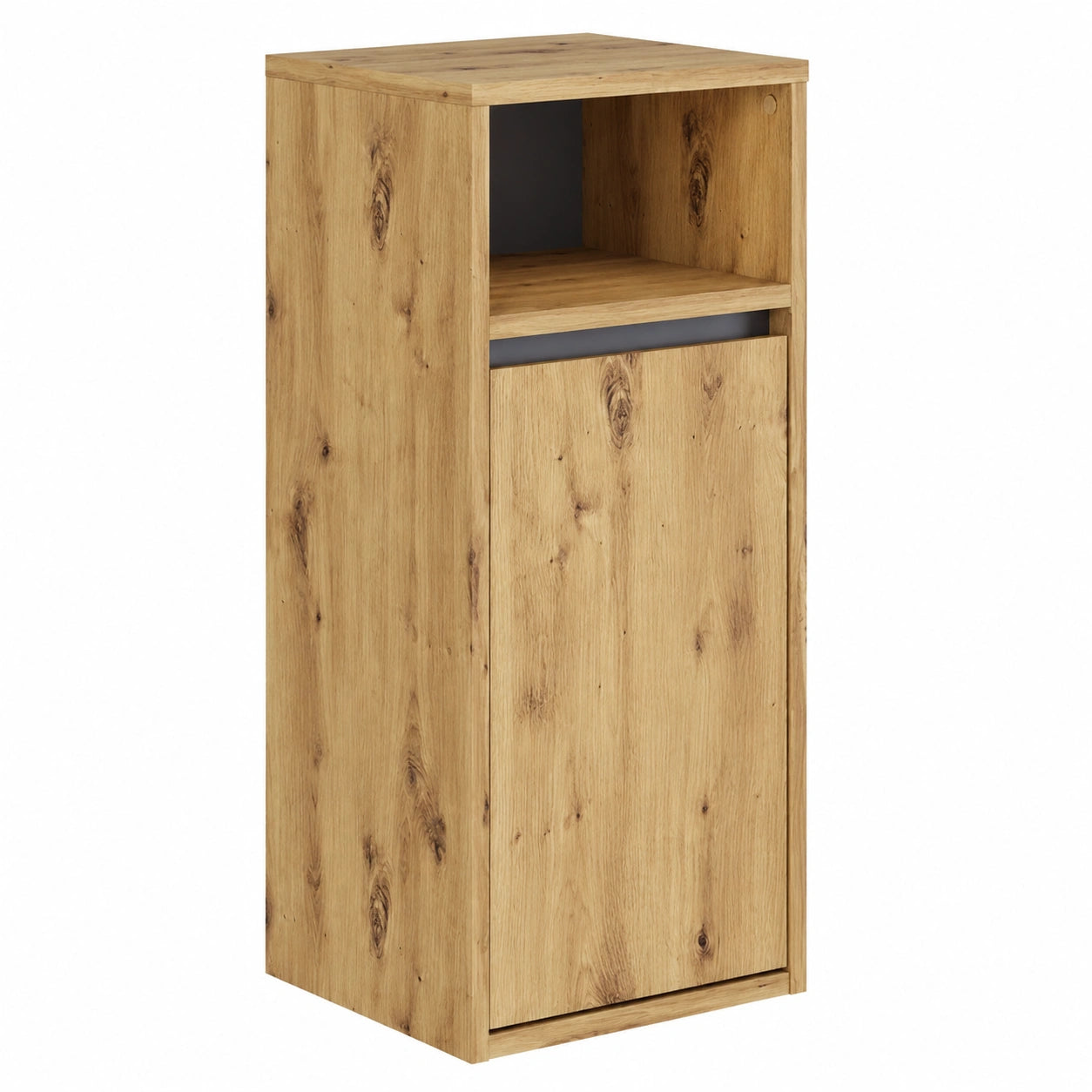 Armario de baño Viola, gris artesanal, 38 x 80 cm con cesta extraíble para ropa