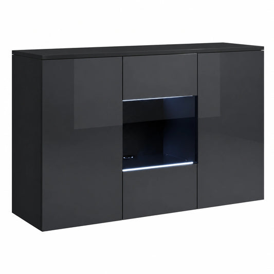 Aparador Colgante con Luz LED para Salón, Melamina Brillante Negra, 120x70x40 cm