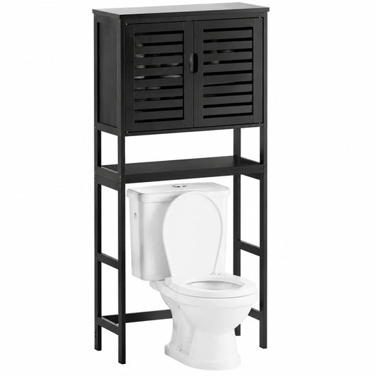 Armario de Bambú para Baño con Estantes Ajustables y Puertas, Color Negro