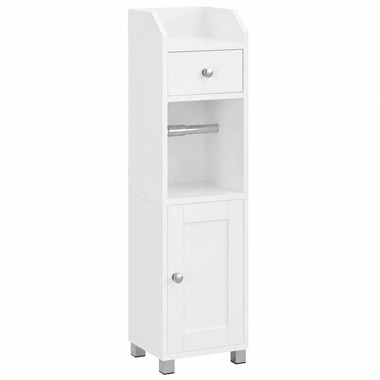 Armario de Baño VASAGLE, con Soporte para Papel Higiénico, Estante Ajustable, Resistente al Agua, Ideal para Espacios Reducidos, Blanco